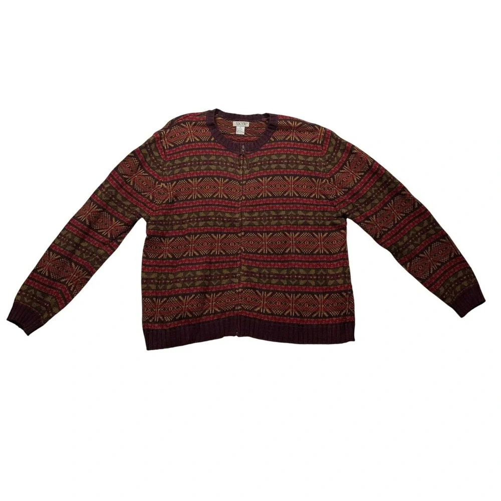 Vintage 90s SKYR Fair Isle Full Zip Cardigan Sweater Ramie Cotton L